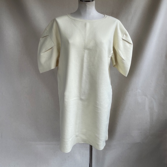 Structured Sleeve Cream Knit Dress - Picture 4 of 7